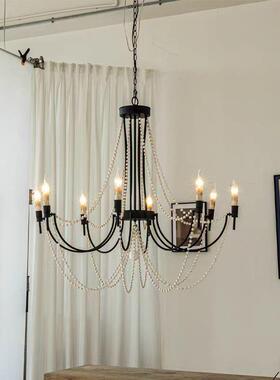 美式乡村简约法式创装意艺木灯珠吊客厅餐厅卧室服店85177个性铁