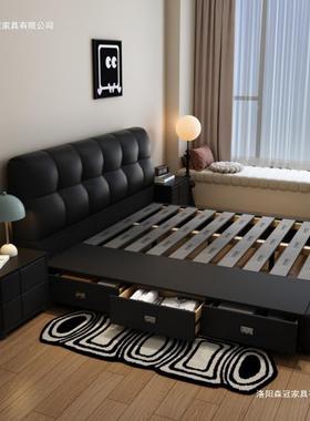 式极简床主卧代简约1.5米小户型婚床黑色泡芙气意压90554现物储床