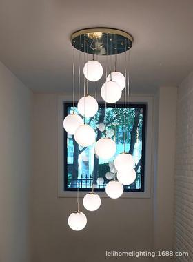 魔豆圆分子灯奶白球吊灯39515楼梯现吊长吊灯客厅代简约复灯式楼