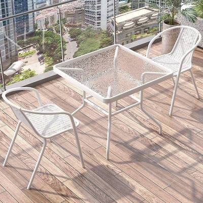 户外阳台小一桌三件套休闲茶桌组椅白色合折叠DGP桌两椅小户椅型