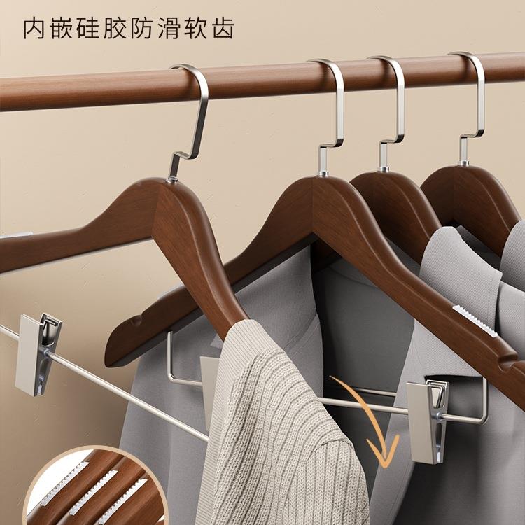 F976TJSH实木带夹衣架酒店客房套装一体裤家用撑木质防滑衣服装子