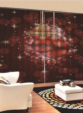 马逊欧美圣诞亚款窗帘薄客厅卧室厅背客布遮光c景hrist94550mas