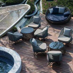 户外合金藤铝编发茶沙几组合花园阳台休BWK闲沙发度假酒店柚木村