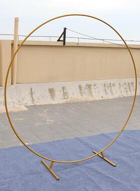 新款婚斜庆PMC道杆具铁艺创意圆环腿拱门背景单坪花门婚礼户外草