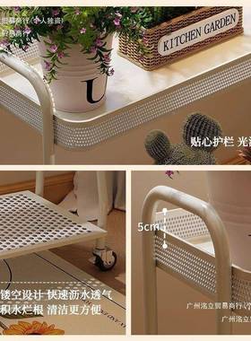 阳台铁艺架19660子客厅落地双层内带轮花盆架奶室油风肉多花架花