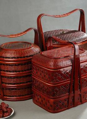 手婚工竹编提篮复食古盒多层送餐54706篮果篮收筐竹编野餐纳篮庆
