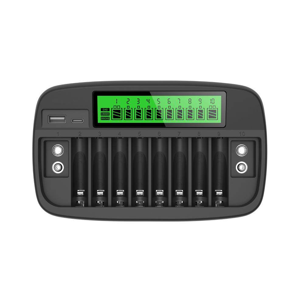 十槽镍氢电池充电器LCD智能屏显示5号7号9V电池可充1.2V充电器