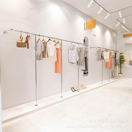 不锈钢加厚T架上墙挂衣架落地女装店童装侧挂挂衣杆服装店展示架