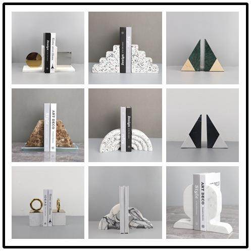 现代简约创意大理石书档书立几何摆件样板间书房书架电视柜装饰品