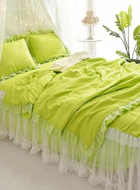 I9AT四季四件套公主风床裙款床罩床单仙女蕾丝白纱被套少女心床上