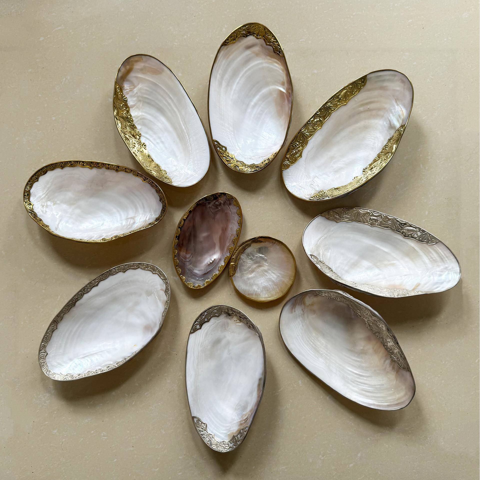 贝壳水果碟珍珠蚌壳拍照装饰首饰摆盘镶嵌包边水果盘贝壳工艺品