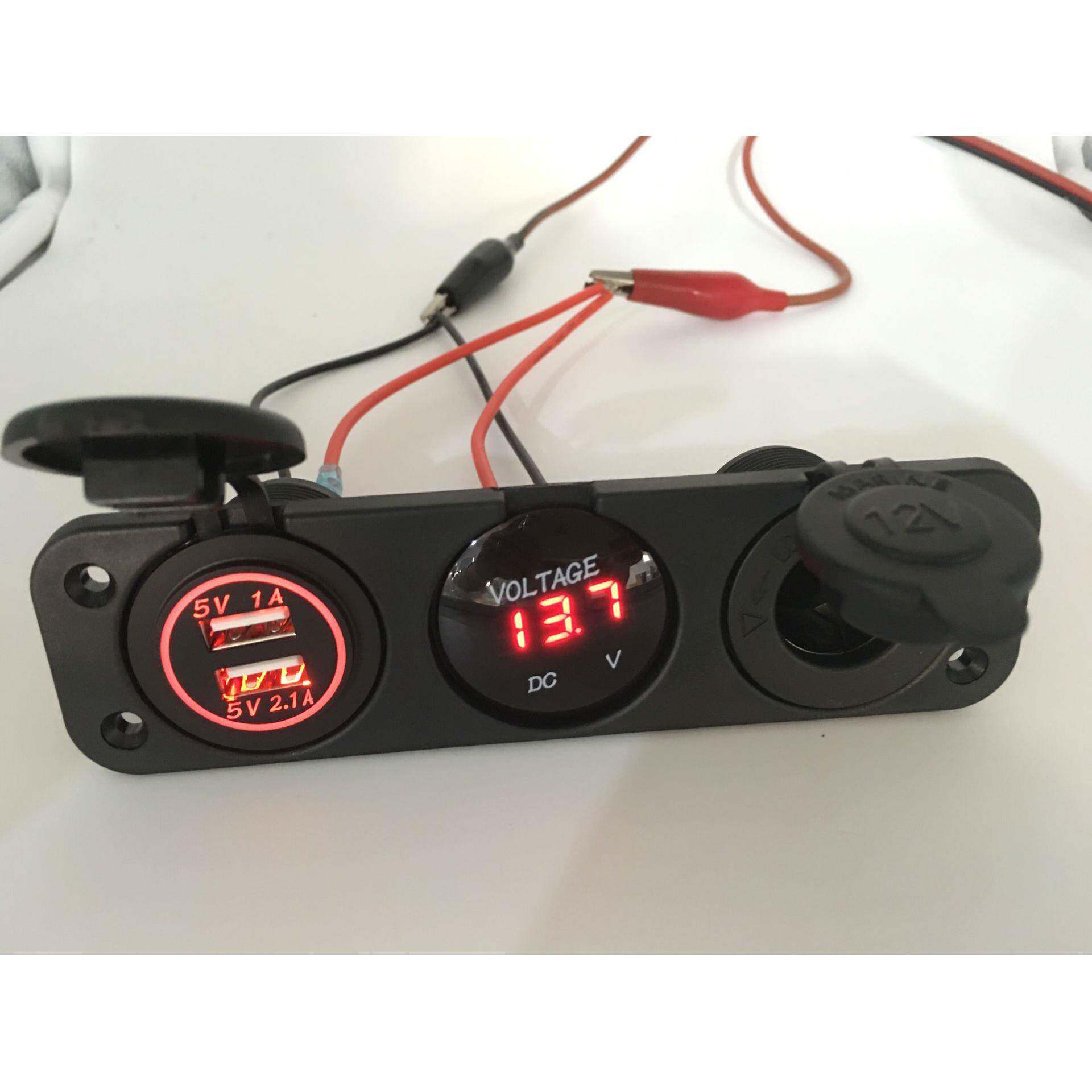 汽车房车防水改装双USB车载充电器LED电压表数显点烟器母座