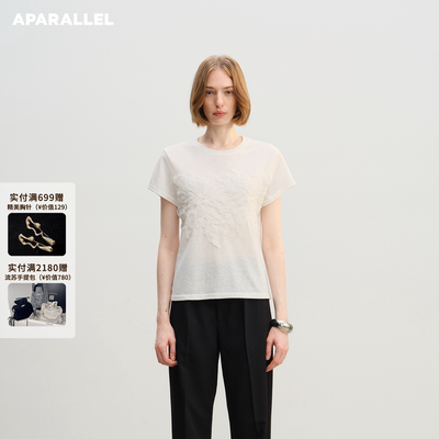 APARALLEL纯亚麻通透蕾丝极简T恤