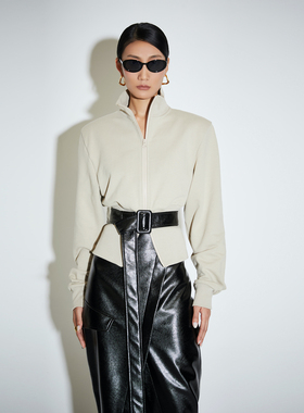 APARALLEL短款垫肩收腰开襟卫衣外套