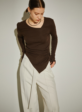 APARALLEL斜领口修身侧抽绳针织衫