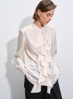 APARALLEL荷叶边缎面衬衫