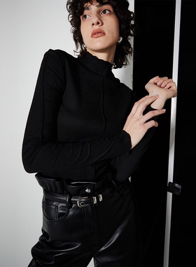 APARALLEL木耳边半高领弹力打底