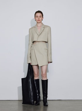 APARALLEL短款箱型系带亚麻西服 不对称时装亚麻半裙