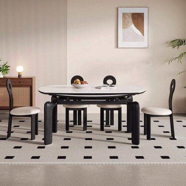 法式复古大象脚实木伸缩岩板餐桌椅可变圆桌小户型白蜡木实木餐桌,住宅家具,岩板餐桌,淘宝优惠券,粉丝福利购,淘宝优惠卷