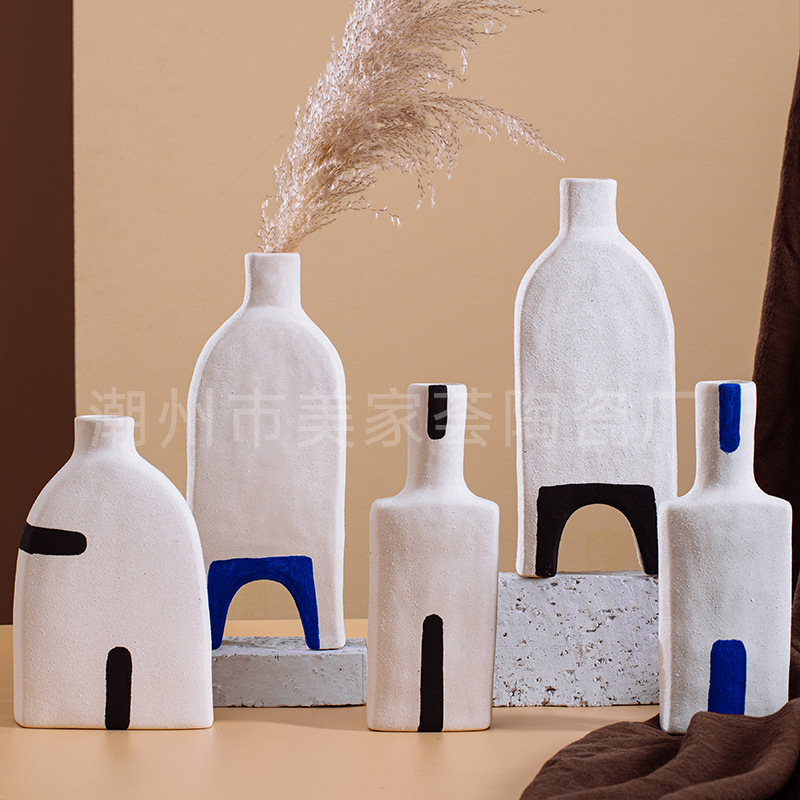 美家荟艺术彩绘陶瓷花瓶客厅软装干插花瓶玄关电视柜装饰摆件创意