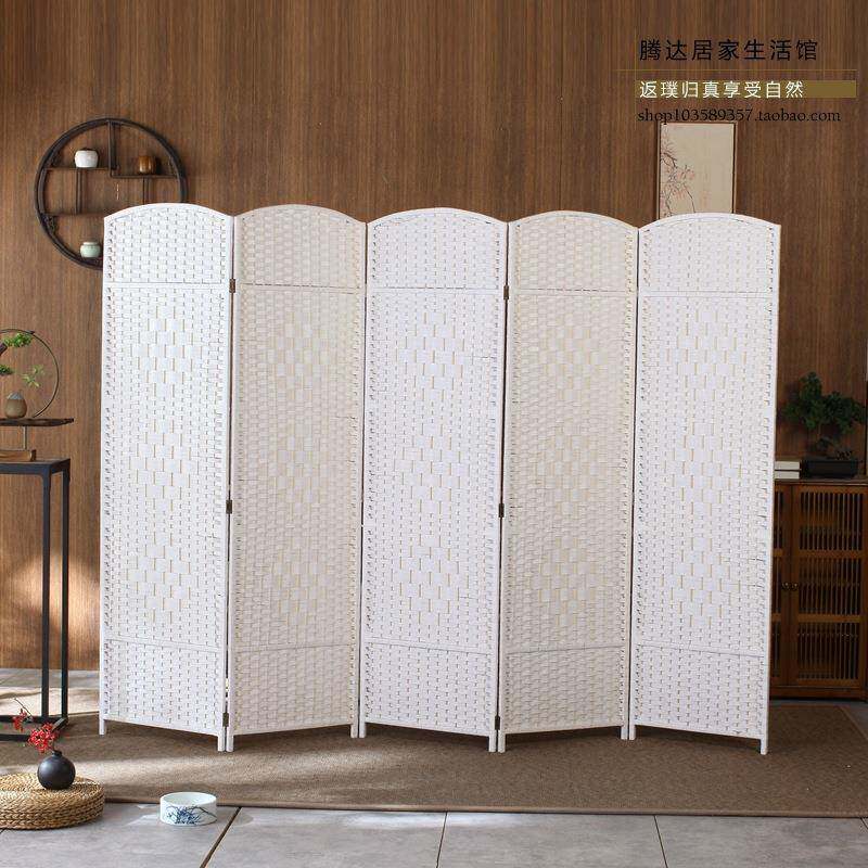 批草编屏风隔断酒店玄关客厅卧室遮挡家用折屏简易折叠移动实木屏