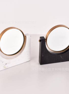 北欧现代简约梳妆台卧室样板房间软装饰品大理石镜子简美金属摆件