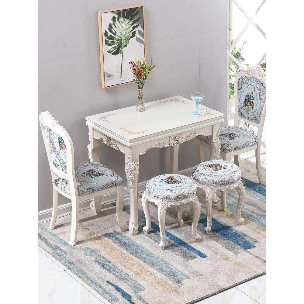 折叠餐桌家用小户型欧式餐桌椅组合简约岩板实木省空间可伸缩餐桌