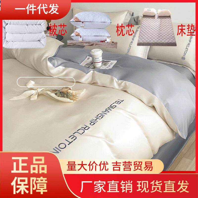 V45O夏天冰丝被子四件套床单枕头一整套床上棉被褥全套七件套学生