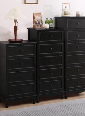 L7斗柜实木美式收纳储物柜卧室床尾柜客厅靠墙小柜子置物黑色五斗