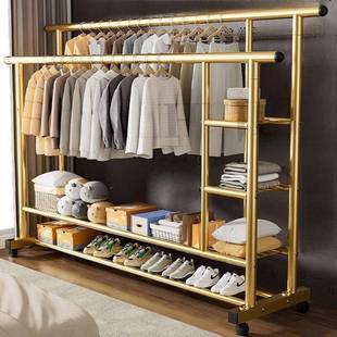 特厚挂衣架家用落地式卧室晾衣架出租屋阳台加厚加挂衣架子双杆