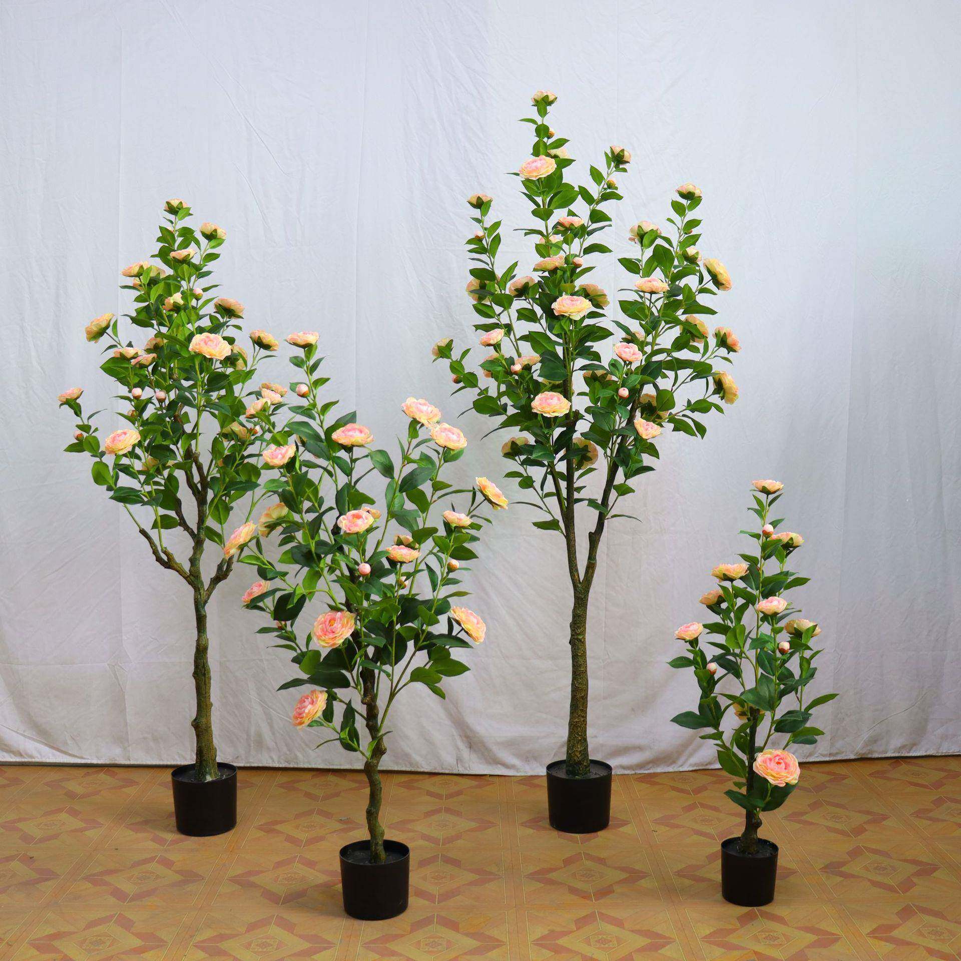 仿真绿植大茶花玫瑰花树盆栽家居橱窗软装造景摆件假花工厂