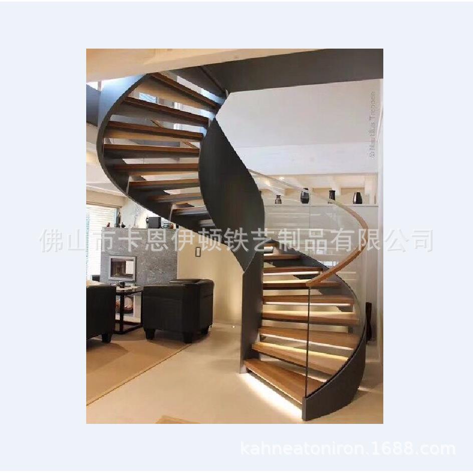 旋转铁艺钢结构不锈钢楼梯护栏亚克力板玻璃栏杆扶手安装出口
