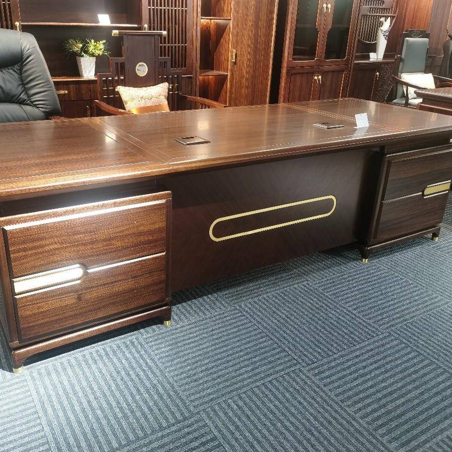 沈阳新中式办公桌老板桌大班台总经理董事长收藏乌金木办公室书桌