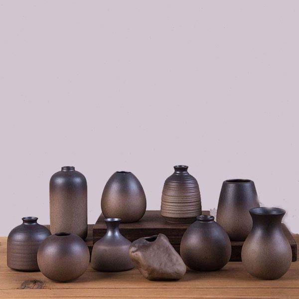 创意复古粗陶小花瓶迷你禅意日式干花假花办公室桌面陶瓷花插花器,家居饰品,花瓶,淘宝优惠券,粉丝福利购,淘宝优惠卷