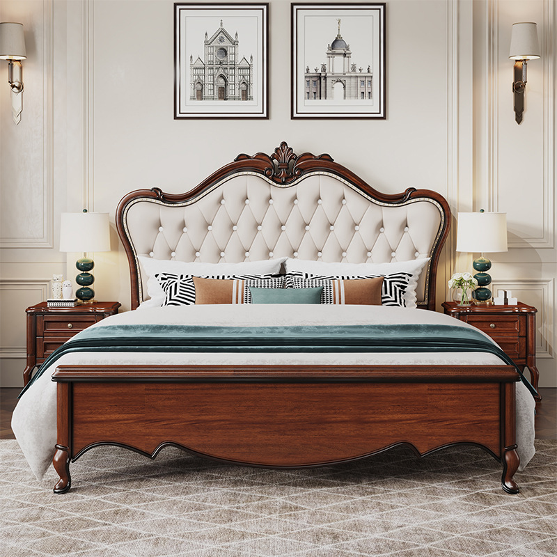 美式复古乡村实木床1.8m双人床欧式软包现代简约主卧仿古大床婚床