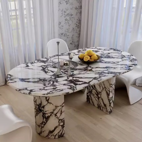法式轻奢大理石餐桌椅组合现代简约奶油风家用客厅长方形餐台饭桌