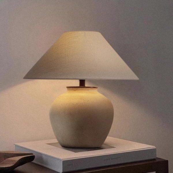 日式侘寂风台灯复古民宿客厅沙发边几书房装饰陶罐布艺卧室床头灯,家装灯饰光源,装饰台灯,淘宝优惠券,粉丝福利购,淘宝优惠卷