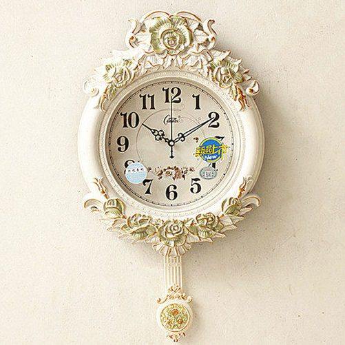 欧式客厅挂钟田园卧室钟表 大号客厅静音挂钟摇摆创意挂钟时钟