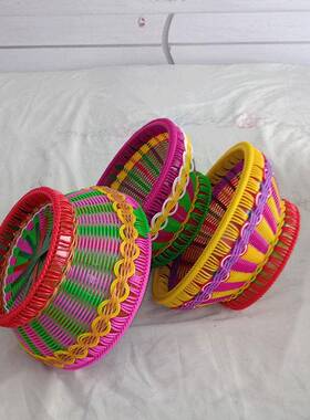 OQ5M仿藤条手工编织篮环保无味水果盘蔬菜提篮结实耐用柔韧性