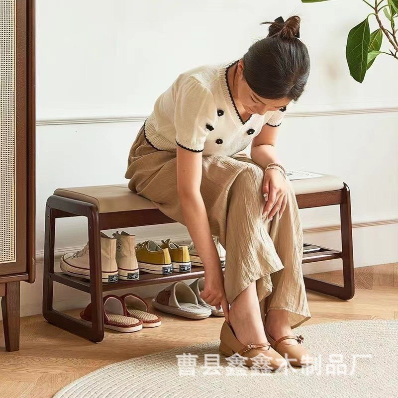 实木软包换鞋凳家用穿鞋凳玄关鞋柜进门多层鞋架欧式门口鞋柜坐凳