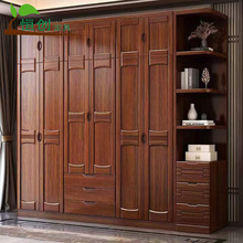 实木衣柜胡桃木新中式推拉门小户型主卧室多功能大容量储物式衣橱