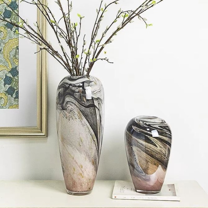 手工琉璃花瓶艺术花瓶插花花器仿真假花样板间客厅餐桌装饰摆件