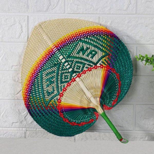 全竹编扇子手工夏天七彩扇编织蒲扇老式桃心扇大号桃形扇手摇印花