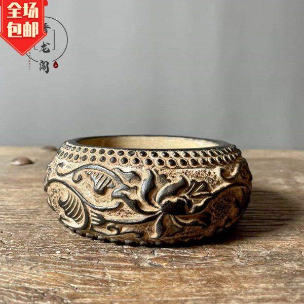 山西新款青石手工雕刻缠枝莲鱼盆 蒲草案头摆件家居装饰复古陈设,家居饰品,装饰摆件,淘宝优惠券,粉丝福利购,淘宝优惠卷