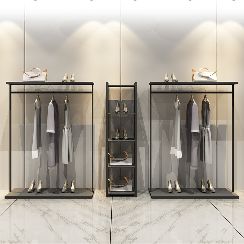 服装店展示架落地式衣帽架现代双板货架挂衣架侧挂正挂鞋帽包架子