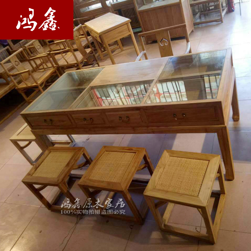 黄金珠宝展示柜新中式展示柜古玩桌茶陈列玉器架子榆木架展厅