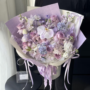 紫色系蝴蝶兰绣球混搭花束玫瑰花生日鲜花速递同城花店上海配送