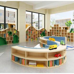幼儿园绘本馆弧形书架学校图书室S形软包沙发坐凳售楼大厅休息凳