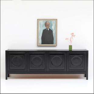 北欧实木电视柜复古黑色小户型客厅中古风白蜡木储物柜收纳柜地柜