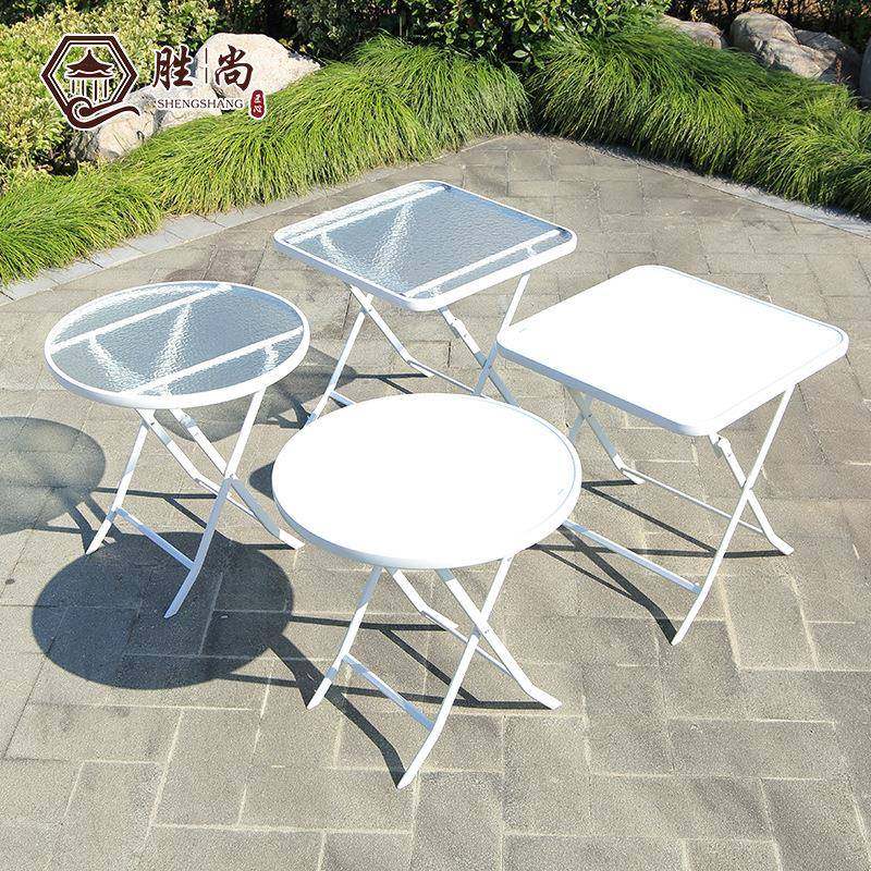 户外折叠桌钢化玻璃小圆桌方桌休闲餐桌简易便携式家用小户型圆桌